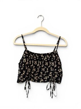 Urban Outfitters Black Daisy Floral Ruched Tie Crop Top Large